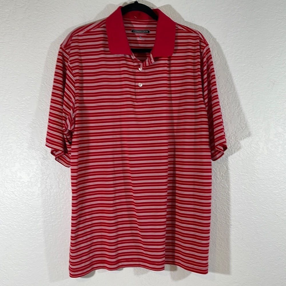 Cypress Club Performance Golf Shirt XL Mens Red White Stripe Polo Polyester